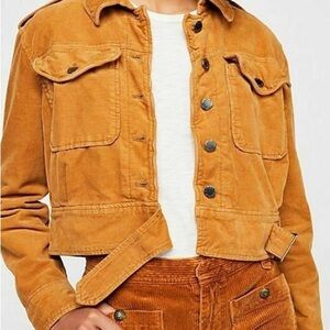 Free People Evelyn Cropped Jacket XS | Camel Brown Western Corduroy Button-Up